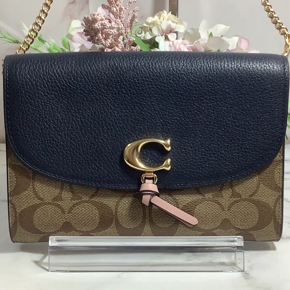 NWT Coach Khaki Midnight Signature Print Chain Crossbody